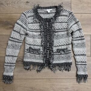 Boston‎ Proper Fringe Chunky Knit Cropped Cardigan Jacket Striped Bohemian XS